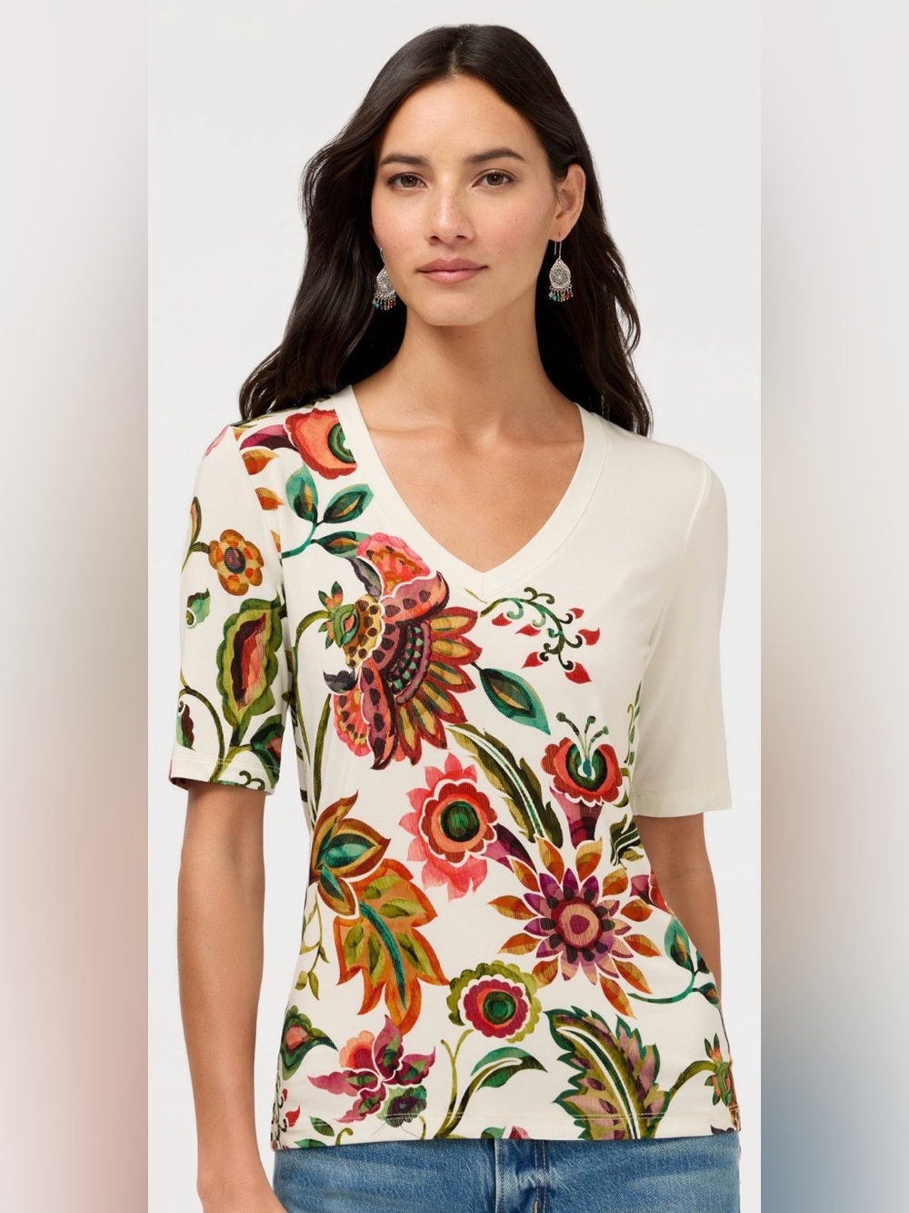 Ladies size large- Johnny Was Janie Favorite V-Neck Elbow Sleeve Tee- like new!